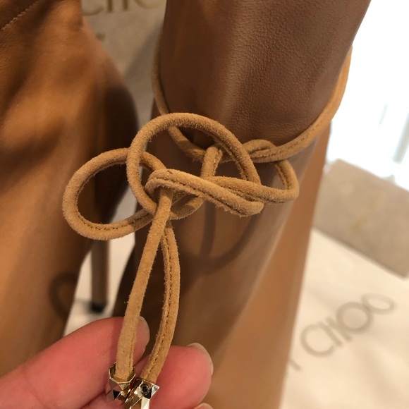 Jimmy Choo Stitch 100 Drawstring Leather Ankle Boots Tan size 36.5 NEVER WORN - Picture 4 of 10